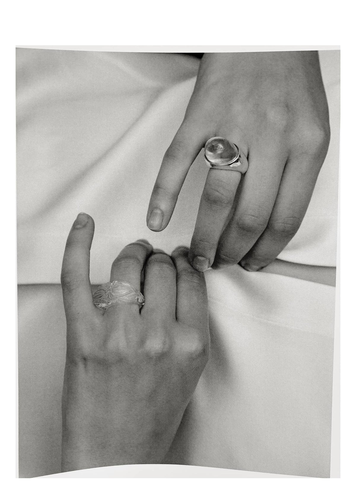 Hand-carved rock crystal ring with an individually engraved floral design, crafted as a distinctive statement piece by Mosquito.