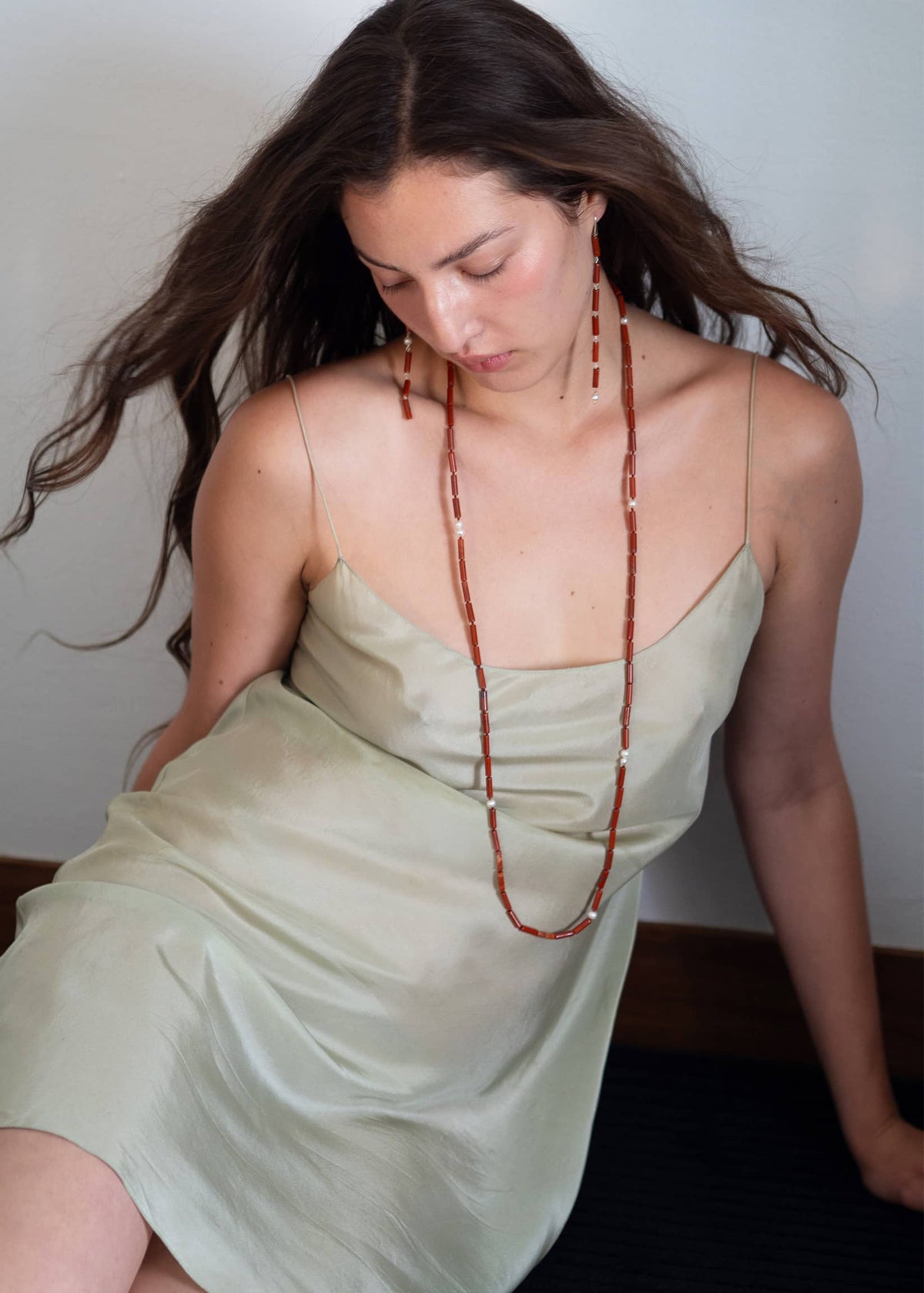 SAGRES handcrafted statement earrings featuring Italian freshwater pearls, jasper semiprecious stones and sterling silver.